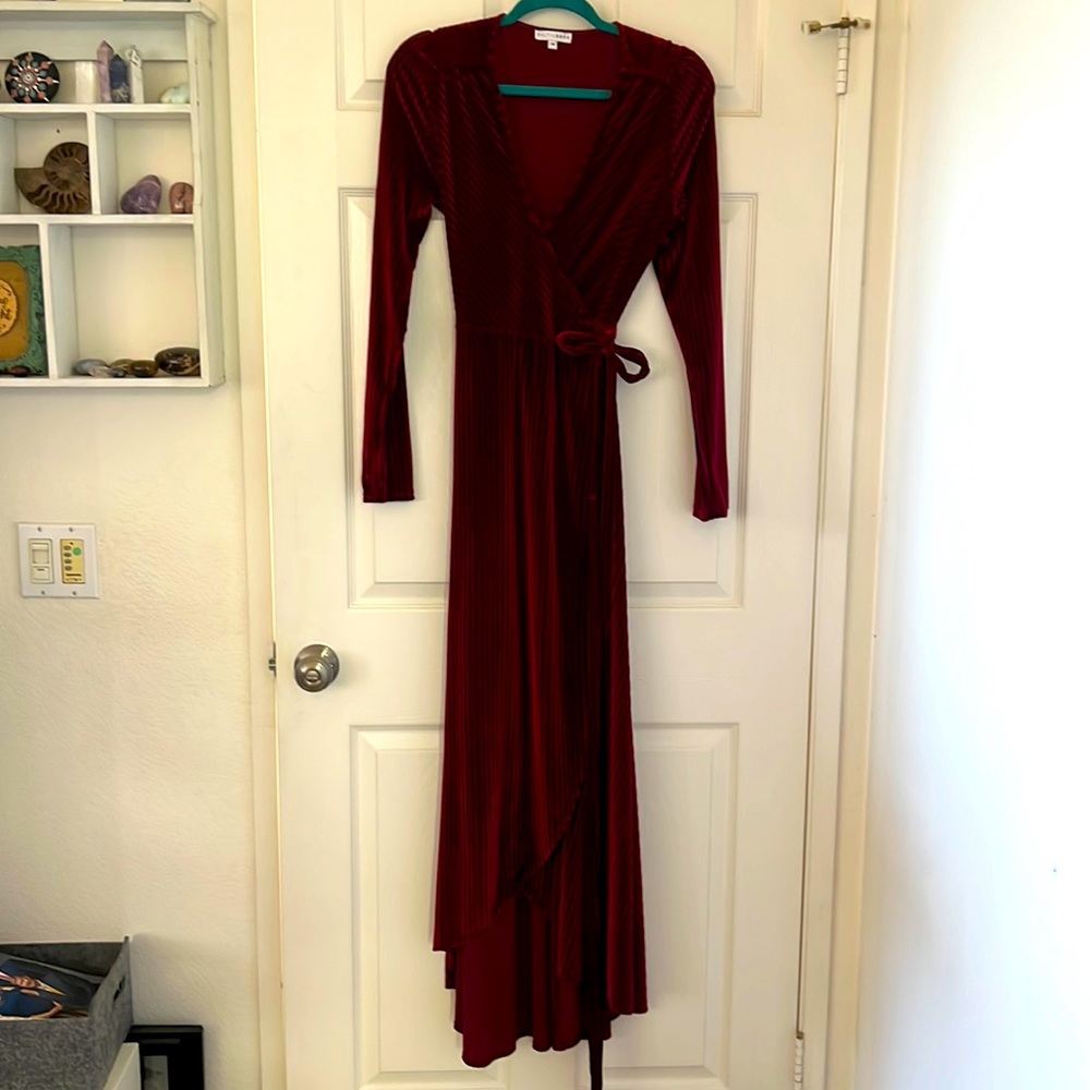 Red Velvet A symmetrical Wrap Dress.